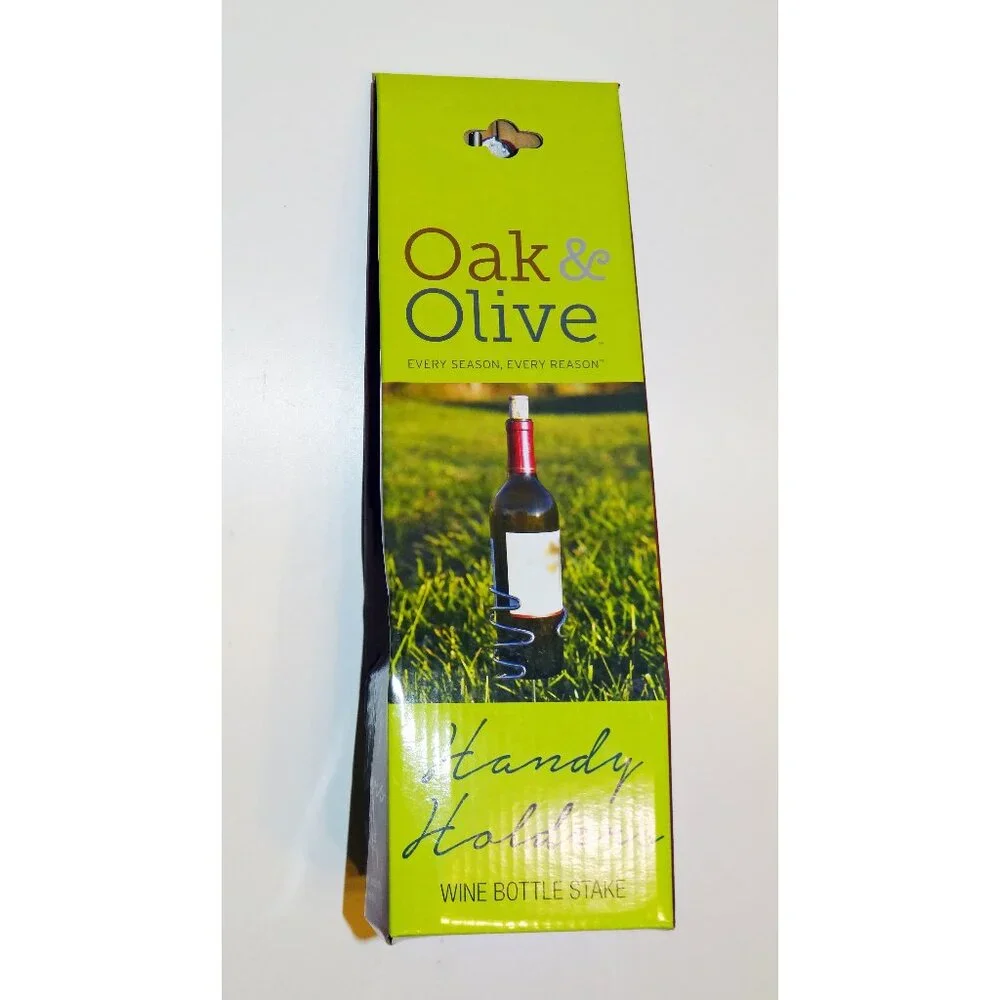 Oak & Olive Wine Bottle Stake into Ground / Handy Holders New NIB